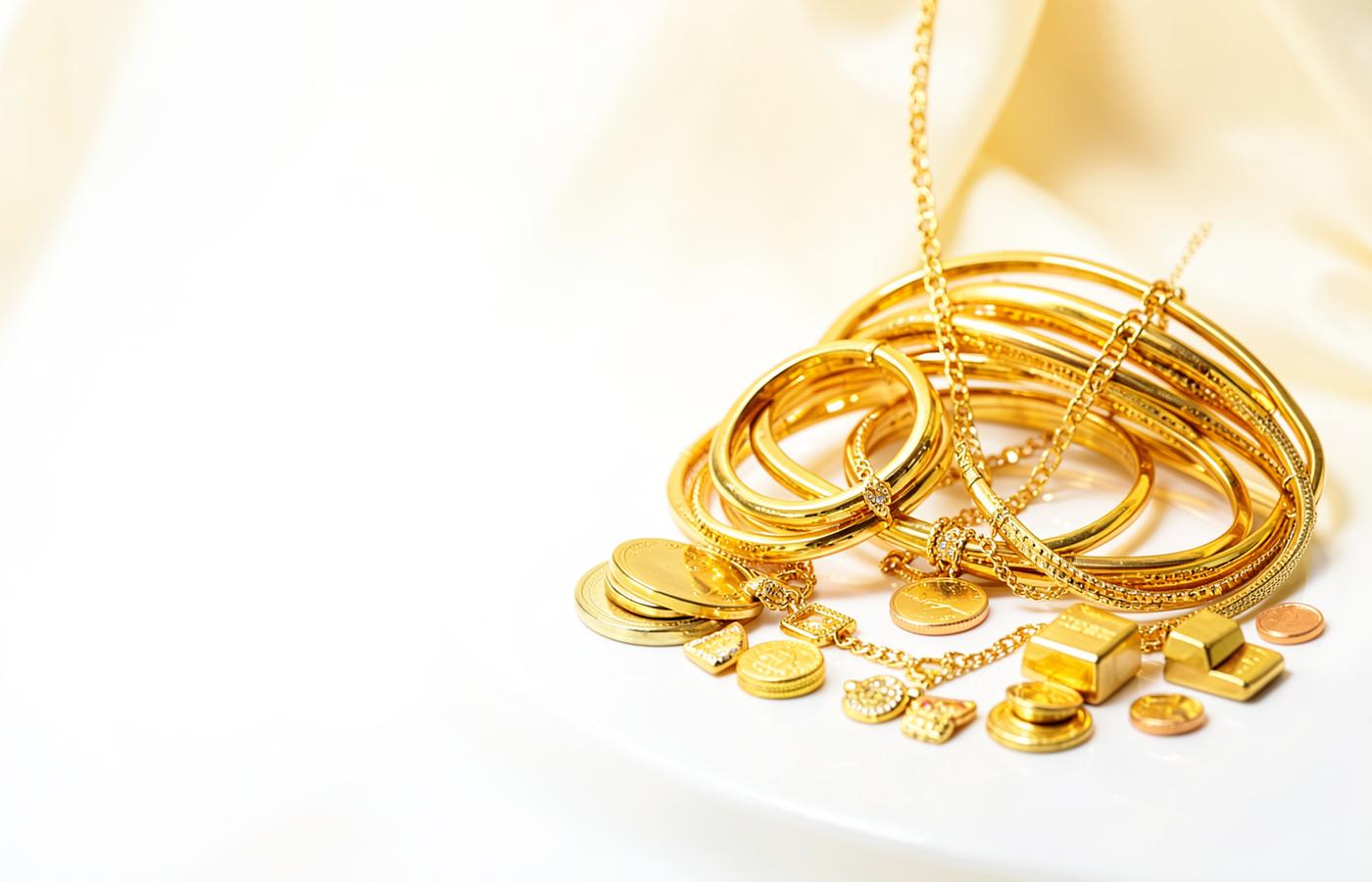 Gold ornaments, coins and bars